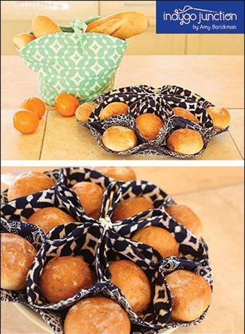 Two decorative yet functional fabric baskets that can be used for bread storage and serving.